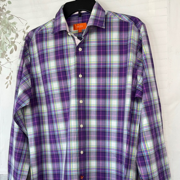 Tallia Mens Purple Plaid Collard Button Up Dress Up Shirt Sz. Medium M 15 1/2 - Picture 2 of 13